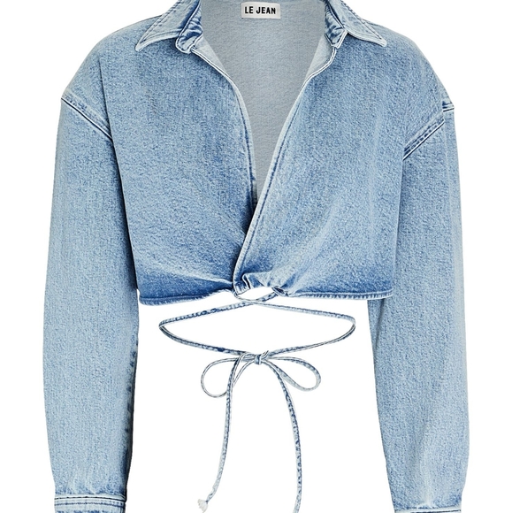 LE JEAN Arielle Cropped Denim Wrap Top Small NWT - Picture 2 of 10